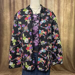 Vintage Cottagecore Jacket 90s Quilted Floral Pattern Postcards Travel Grandma
